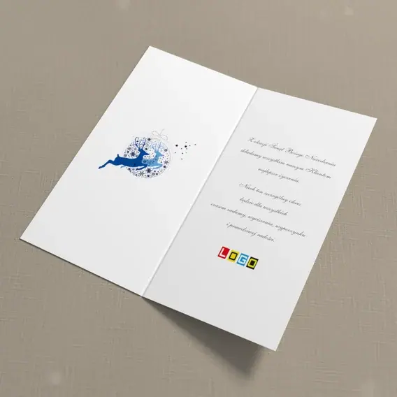 Kartka świąteczna z logo BN3-002 Dwa renifery i płatki, wnętrze