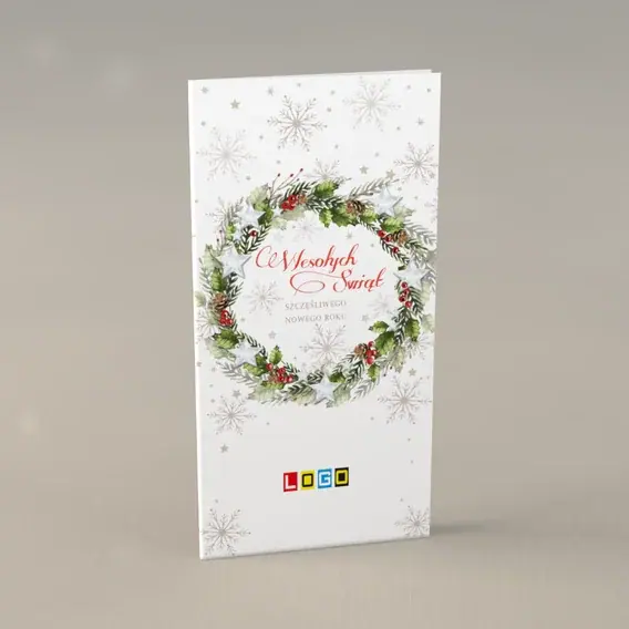 Kartka świąteczna z logo BN3-003 Okrągła jodła z czerwienią, przód