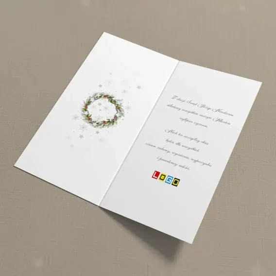 Kartka świąteczna z logo BN3-003 Okrągła jodła z czerwienią, wnętrze