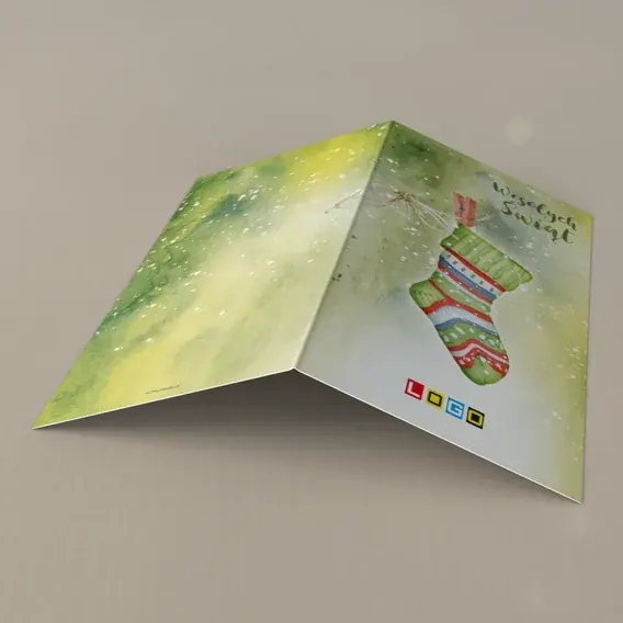 Kartka świąteczna z logo BN3-004 Skarpeta w paski na sznurku, tył