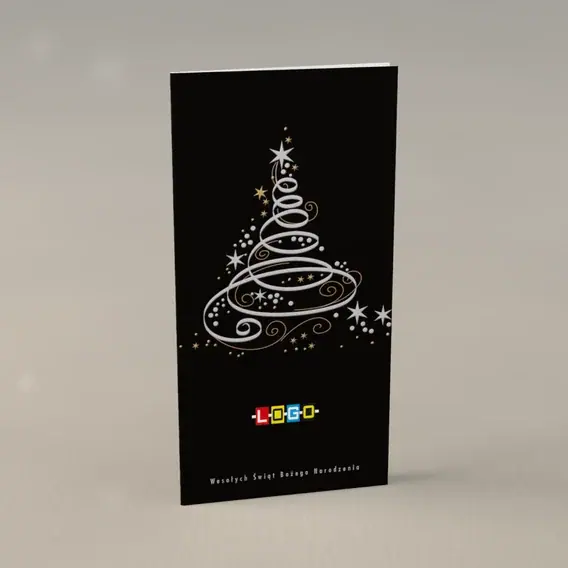 Kartka świąteczna z logo BN3-005 Srebrna linia w czerni, przód