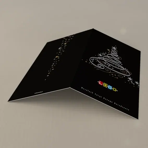 Kartka świąteczna z logo BN3-005 Srebrna linia w czerni, tył
