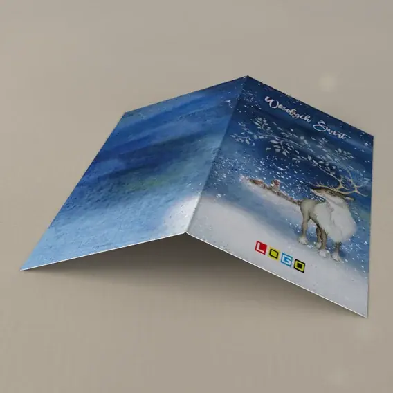 Kartka świąteczna z logo BN3-009 Złote rogi nad wioską, tył