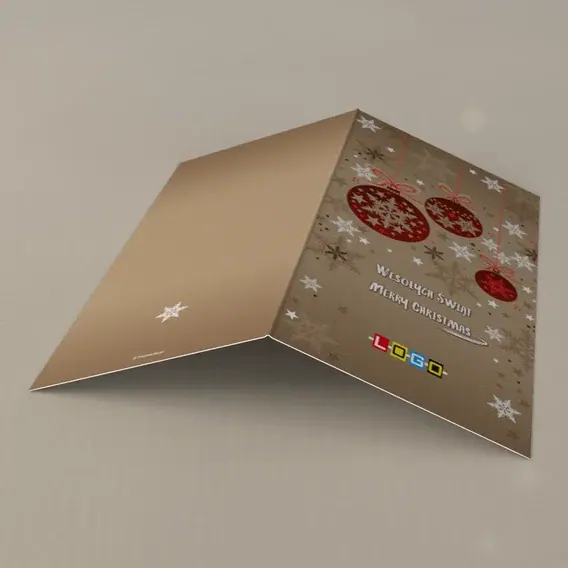 Kartka świąteczna z logo BN3-011 Trzy kule na kraftowym beżu, tył