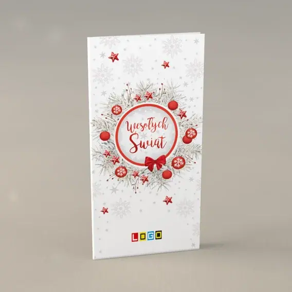 Kartka świąteczna z logo BN3-012 Szronowy krąg w czerwieni, przód