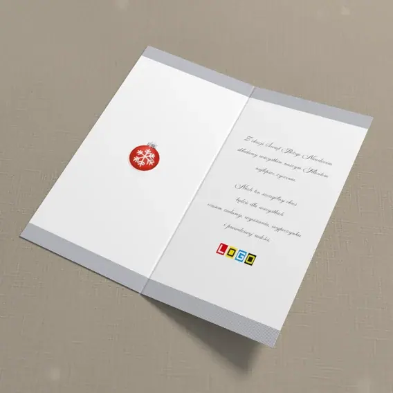 Kartka świąteczna z logo BN3-014 Jarzębina przy dwóch kulach, wnętrze