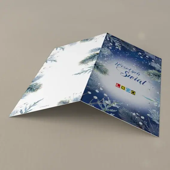 Kartka świąteczna z logo BN3-015 Szron i białe jagody, tył