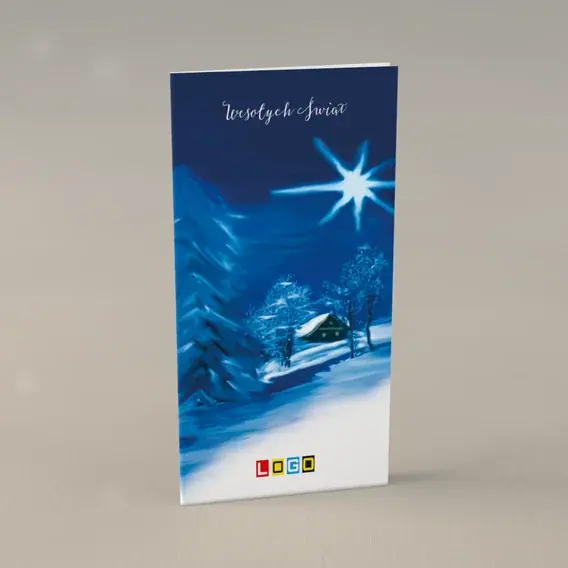 Kartka świąteczna z logo BN3-018 Samotny domek w błękitnej nocy, przód