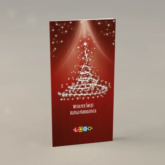 Kartka świąteczna z logo BN3-020 Iskry w czerwonej poświacie, przód