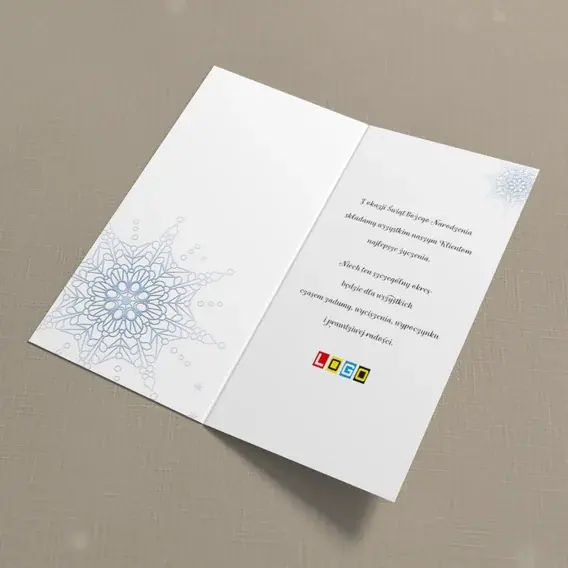 Kartka świąteczna z logo BN3-022 Perłowy kryształ śniegu, wnętrze