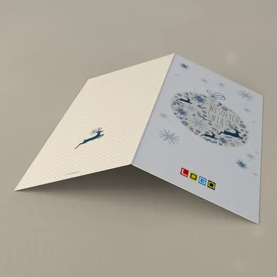 Kartka świąteczna z logo BN3-026 Nordyckie renifery w bieli, tył