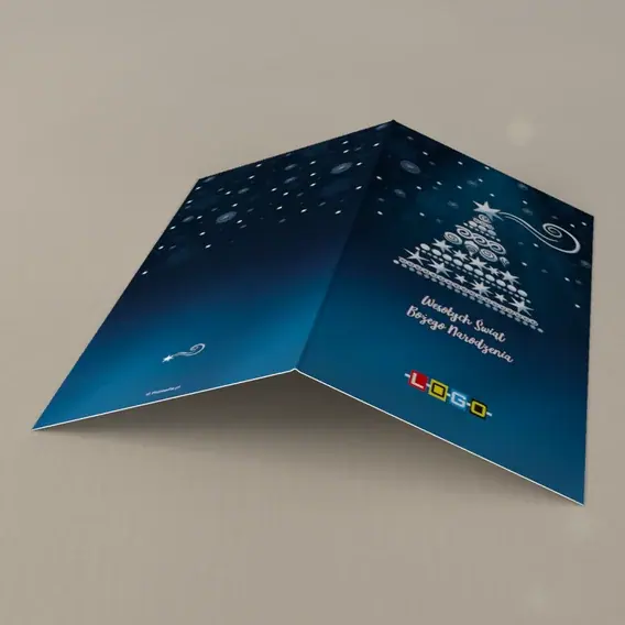 Kartka świąteczna z logo BN3-036 Turkusowa noc i spiralne drzewko, tył