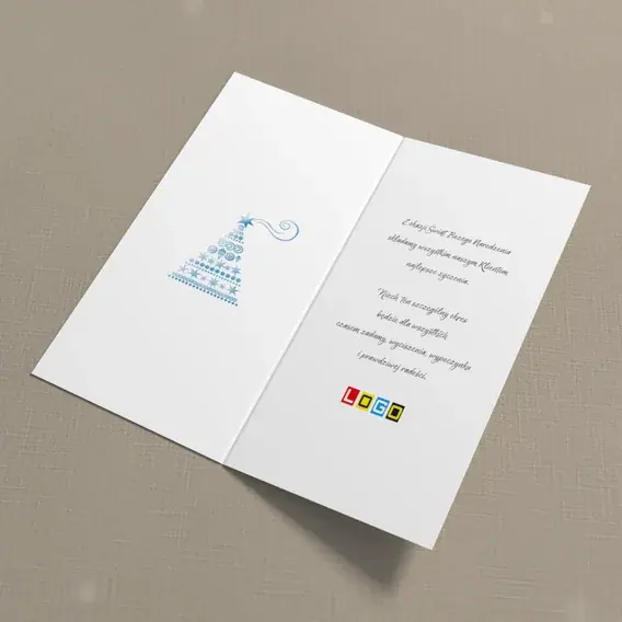 Kartka świąteczna z logo BN3-036 Turkusowa noc i spiralne drzewko, wnętrze