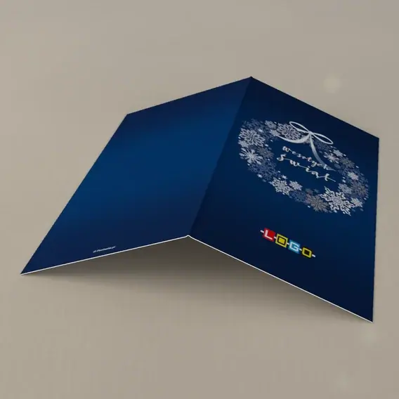Kartka świąteczna z logo BN3-037 Wieniec z płatków i kokardą, tył