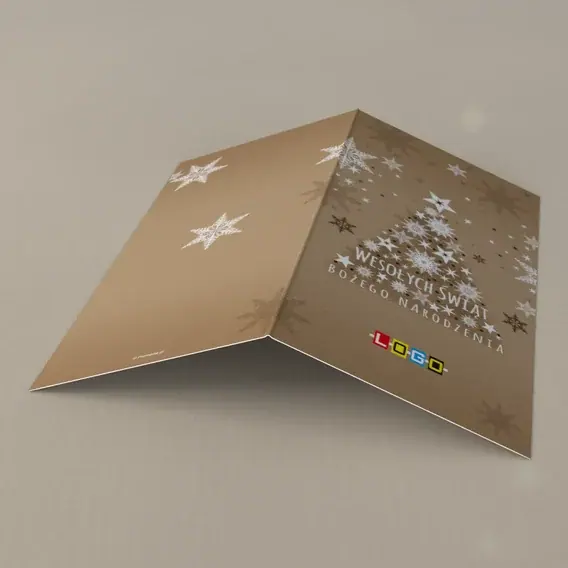 Kartka świąteczna z logo BN3-038 Biała jodełka na papierowym beżu, tył