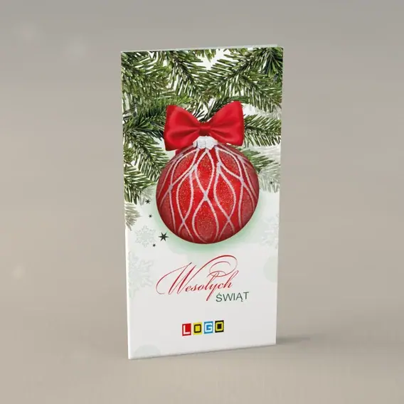 Kartka świąteczna z logo BN3-040 Rubinowa bombka w igliwiu, przód