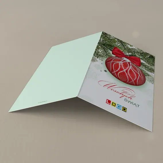 Kartka świąteczna z logo BN3-040 Rubinowa bombka w igliwiu, tył
