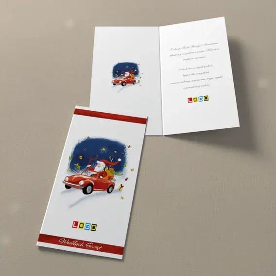 Kartka świąteczna z logo BN3-043 Mikołaj za kółkiem w nocy, widok ogólny