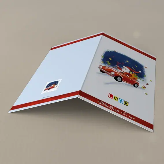 Kartka świąteczna z logo BN3-043 Mikołaj za kółkiem w nocy, tył