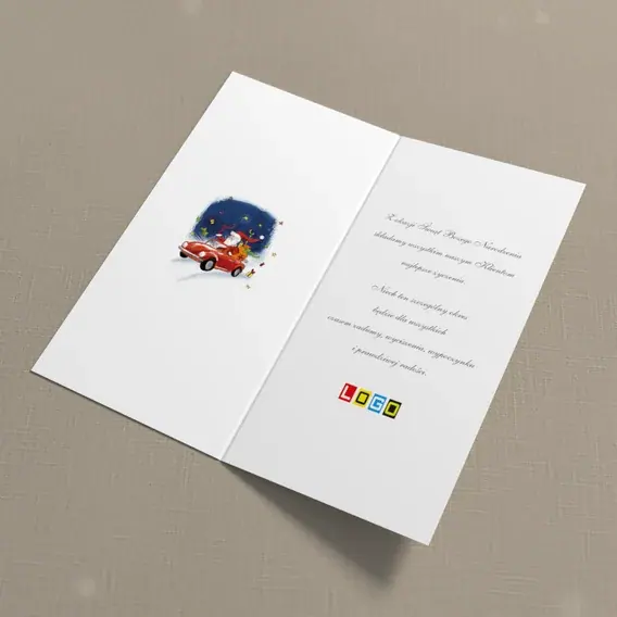 Kartka świąteczna z logo BN3-043 Mikołaj za kółkiem w nocy, wnętrze
