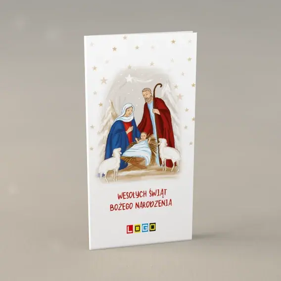 Kartka świąteczna z logo BN3-044 Betlejem w złotych punktach, przód