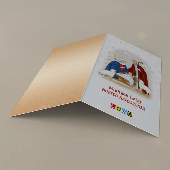 Kartka świąteczna z logo BN3-044 Betlejem w złotych punktach, tył