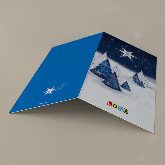 Kartka świąteczna z logo BN3-045 Srebrna kometa nad lasem, tył