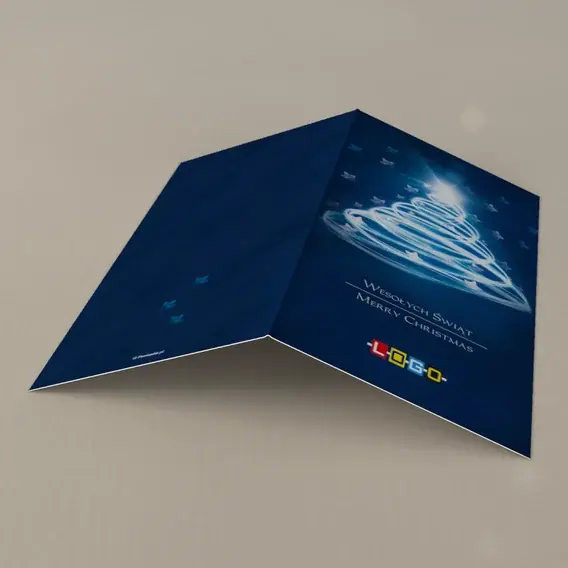 Kartka świąteczna z logo BN3-046 Jodełka ze smug blasku, tył
