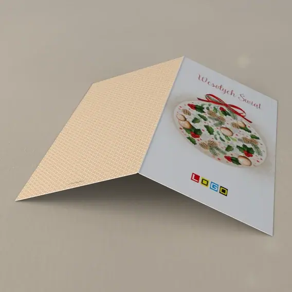 Kartka świąteczna z logo BN3-047 Leśna kula z czerwoną kokardą, tył