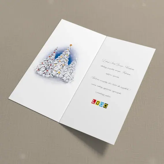 Kartka świąteczna z logo BN3-048 Drzewa w śniegu pod gwiazdką, wnętrze