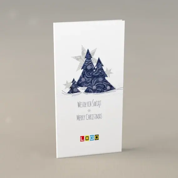 Kartka świąteczna z logo BN3-049 Granatowe trójkąty we wzorki, przód