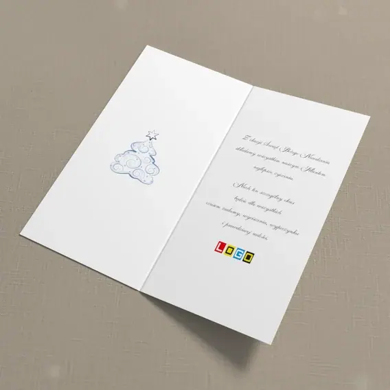 Kartka świąteczna z logo BN3-056 Prążki granatu i biała jodła, wnętrze