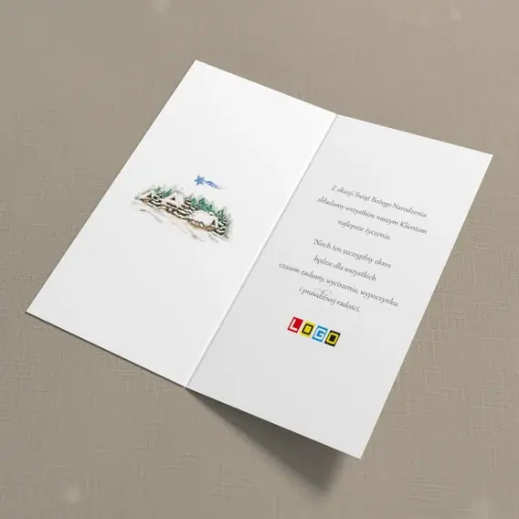 Kartka świąteczna z logo BN3-058 Chaty w błękitnych pasach, wnętrze