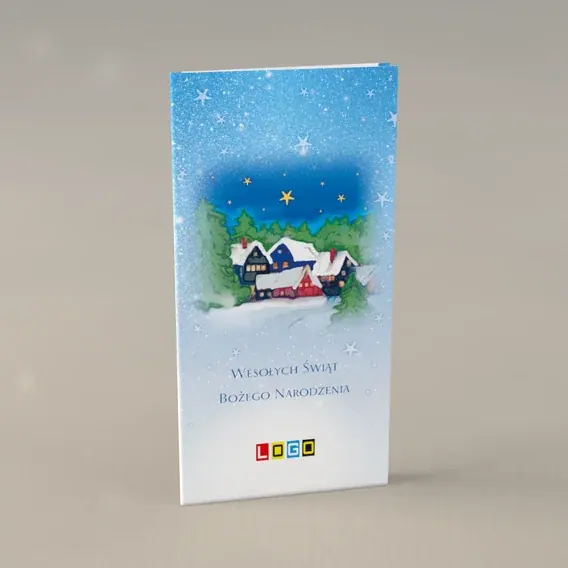 Kartka świąteczna z logo BN3-060 Domki pod granatem w prostokącie, przód