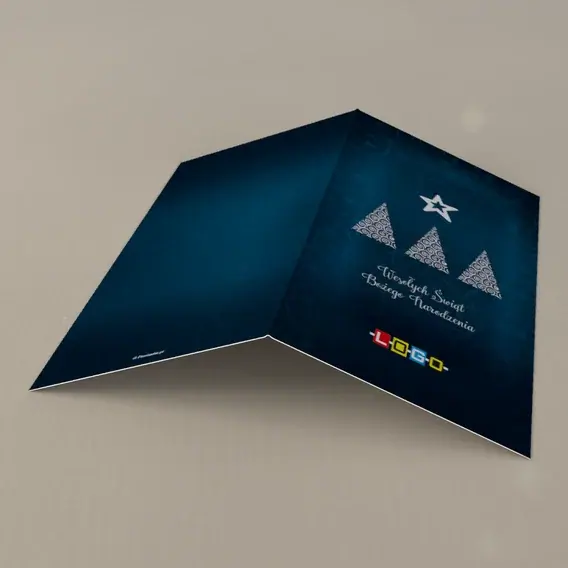 Kartka świąteczna z logo BN3-061 Turkusowa noc i smukłe jodełki, tył