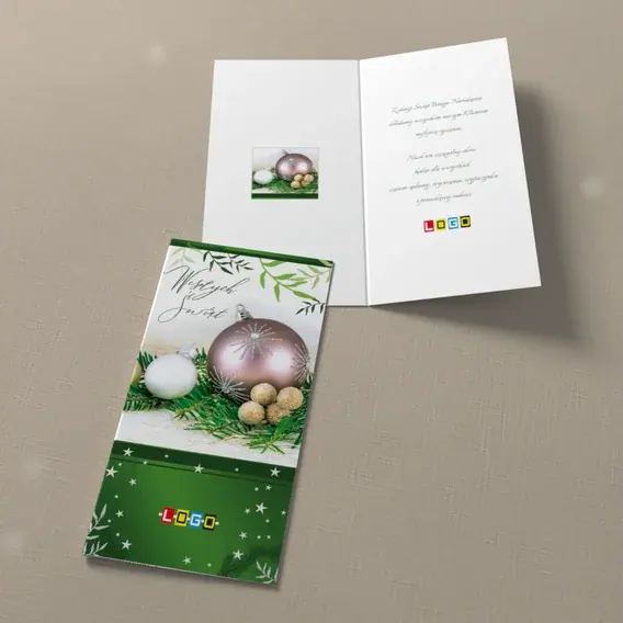 Kartka świąteczna z logo BN3-062 Pastelowe ozdoby na gałązkach, widok ogólny