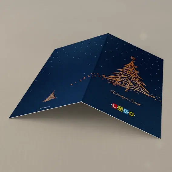 Kartka świąteczna z logo BN3-064 Złote zawijasy na płótnie, tył