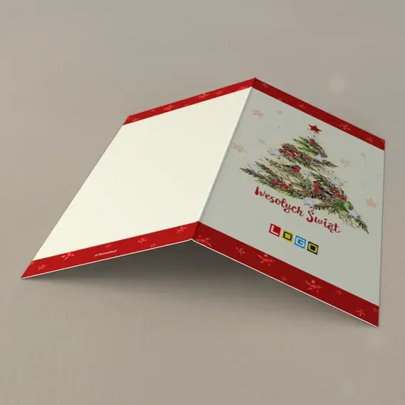 Kartka świąteczna z logo BN3-065 Gile i choinka z szyszek, tył