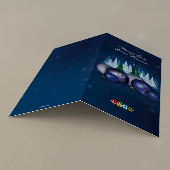 Kartka świąteczna z logo BN3-066 Granatowy las pod śniegiem, tył