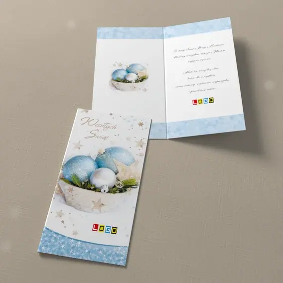 Kartka świąteczna z logo BN3-070 Niebieski brokat w misce, widok ogólny