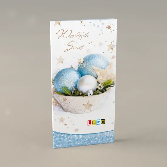 Kartka świąteczna z logo BN3-070 Niebieski brokat w misce, przód
