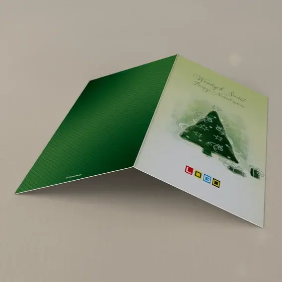 Kartka świąteczna z logo BN3-077 Akwarelowa jodła i paczki, tył