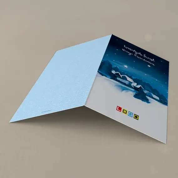 Kartka świąteczna z logo BN3-078 Wieś w granatowej nocy, tył