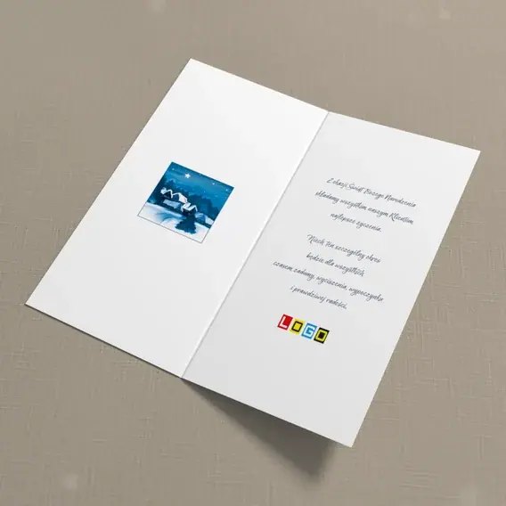 Kartka świąteczna z logo BN3-078 Wieś w granatowej nocy, wnętrze