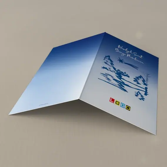Kartka świąteczna z logo BN3-079 Kometa nad namalowaną wsią, tył
