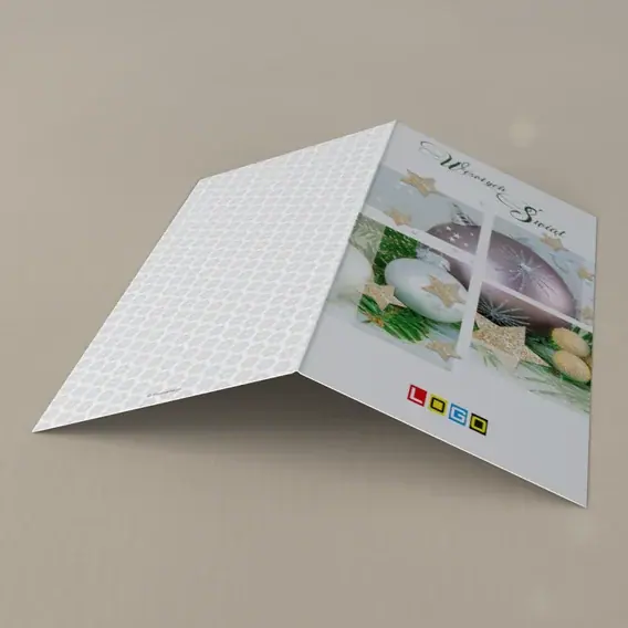Kartka świąteczna z logo BN3-086 Kolaż kwadratów z kulami, tył