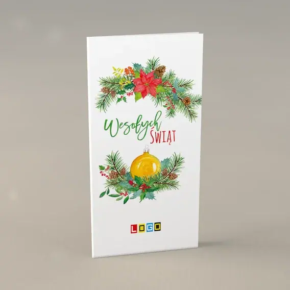 Kartka świąteczna z logo BN3-087 Słoneczna kula wśród jodły, przód