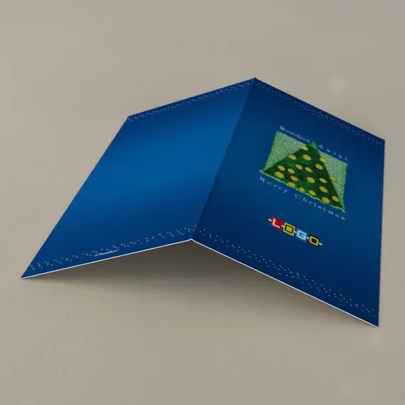 Kartka świąteczna z logo BN3-090 Żółte kulki na zielonej wyspie, tył
