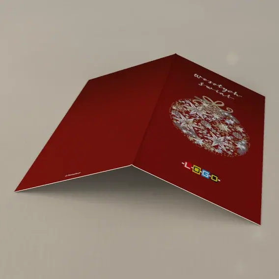 Kartka świąteczna z logo BN3-094 Koronkowa kula na wiśniowym tle, tył