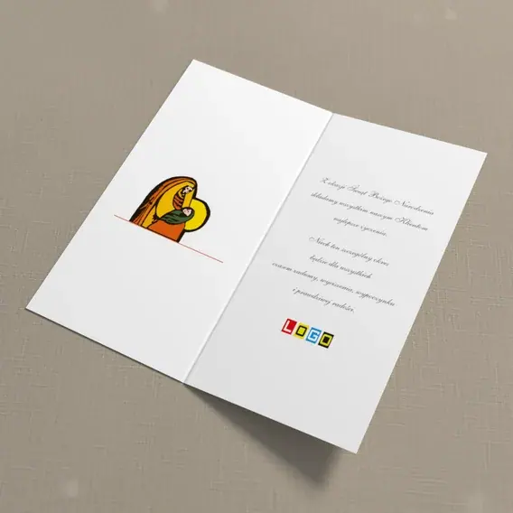Kartka świąteczna z logo BN3-099 Madonna w mozaice ciepłych barw, wnętrze